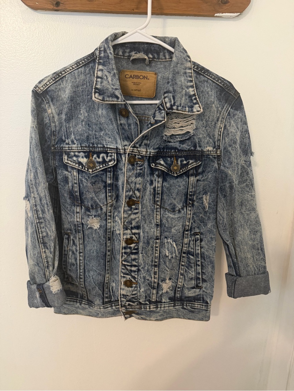 Carbon Light Blue Acid-Wash Denim Jacket with Distressed Details
